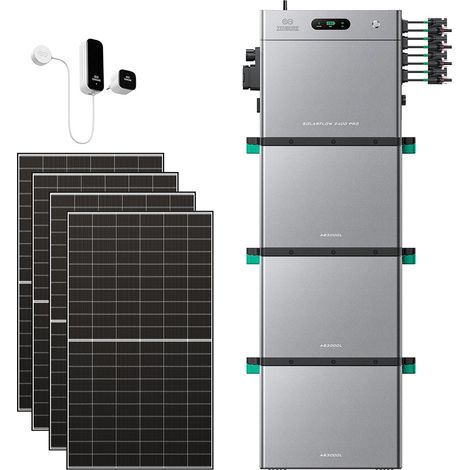Zendure SolarFlow 2400 Pro – 2400W AC bidirektional, 4800W PV-Eingang, bis 16,8 kWh erweiterbar, Plug & Play, IP65, mit Smart Meter D0 (2.4 kWh), 3xAB3000L (8.64 kWh), 500W×4 bifazialen Panels