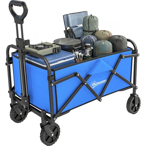 Carro de jardín plegable con ruedas, mango ajustable, carga 68 kg, 81x45x89 cm, azul