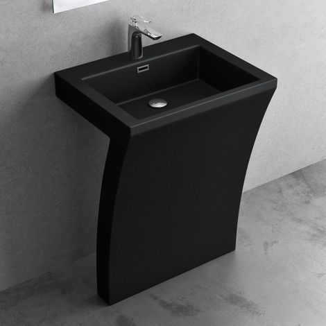 Doporro – Lavabo sur colonne noir mat en fonte minérale solid surface – Vasque rectangulaire 60x48x83cm – Lave mains avec trop-plein – Montage sur pied - Colossum07