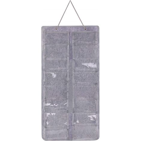 Organisateur suspendu pour lunettes de soleil avec 16 compartiments dimensions 78,5 x 40 cm en feutre pliable et anti poussière pour rangement mural couleur grise (1/5)