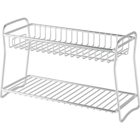 Étagère double étages inox pour lavabo, rangement salle de bain maquillage, grand modèle (1/5)