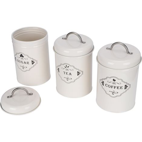 Lot de 3 bocaux de rangement pour la cuisine : boîtes à sucre, à café et à thé, contenants hermétiques pour aliments. (1/5)