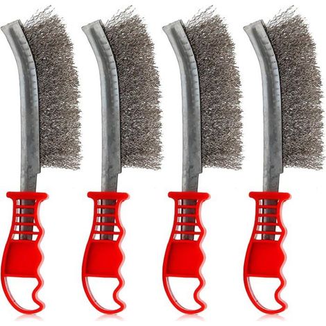 Lot de 4 Brosses Métalliques: HOMURY Brosse Inox avec Poignée en Plastique, Brosses Manuelles à Main Ergonomiques (1/5)