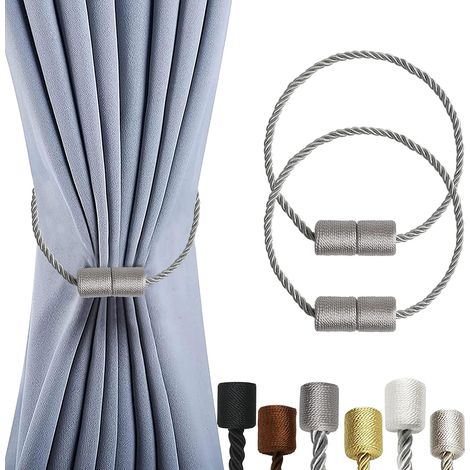 Set mit 2 magnetischen Vorhangbindern, Vorhangfixierer, Vorhangbinderhalter, Vorhangbinder, verdicktes Stahlkabel (grau)