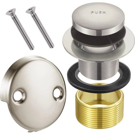 (Silver brushed)Brushed nickel bathtub bounce sewer set copper nut American bathtub sewer Metal Bath Drain Replacement for Bathroom (1/4)