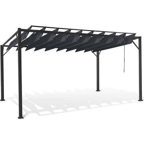 Idmarket – Pergola lames orientables 3x4 M en acier gris anthracite – Tissu 100% polyester 160 gr/m² – Orientation jusqu'à 160° – Résistante aux intempéries