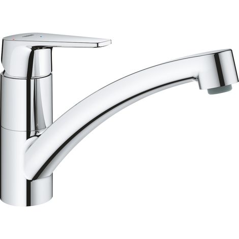 Grohe – Mitigeur de cuisine monocommande bec bas – Finition chromée éclatante – Cartouche céramique 35 mm – Limiteur de débit ajustable – Zone de rotation 140°