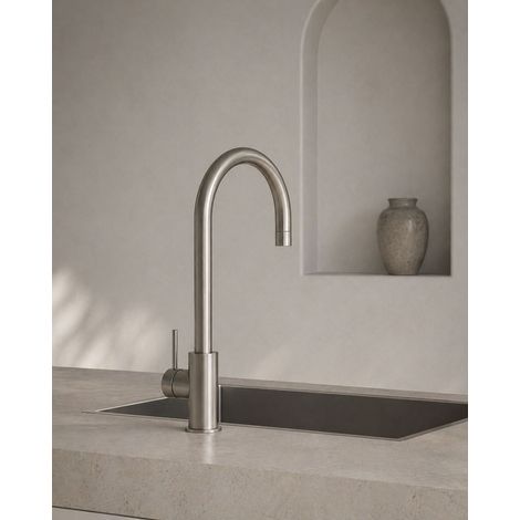 Grifo de cocina monomando SoulHome caño alto giratorio 360° níquel cepillado diseño minimalista (1/5)