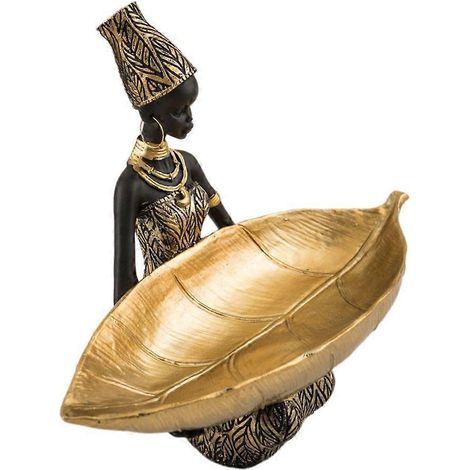 Plateau de rangement en résine représentant une statuette de femme africaine - Figurine exotique - Décoration de bureau