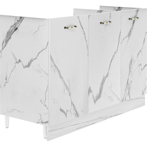 Mobile Sottolavello da Cucina Componibile a 3 Ante in Legno Bianco Effetto Marmo (1/4)