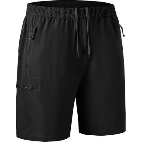 Shorts Randonnée Homme - Séchage Rapide - 7 Pouces - Taille Élastique avec Cordon de Serrage - 4 Poches Zippées - Pour Activités Extérieures et Sportives - 1 Pièce (1/3)