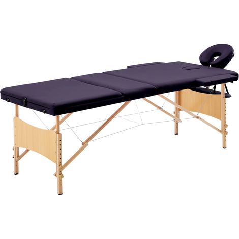 Table de massage pliable à 3 zones avec cadre en bois, violette (1/5)