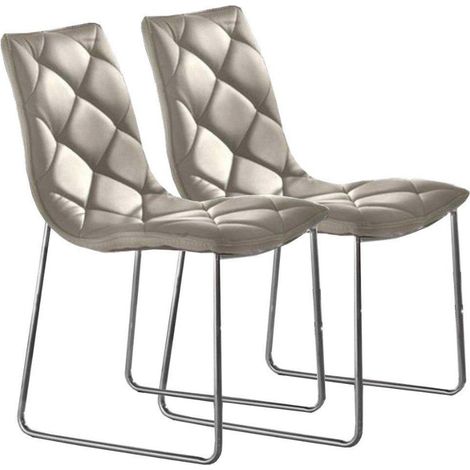 Chaise polyuréthane façon cuir capitonné Darkia- Lot de 2-Gris (1/5)
