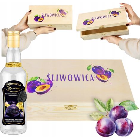 Caja de madera Caja de brandy de ciruela + botella decorativa de brandy de ciruela de regalo