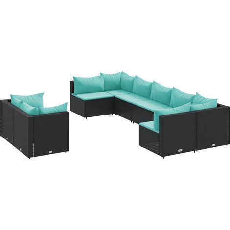 vidaXL Set Divani da Giardino 9 pz con Cuscini Nero in Polyrattan (1/5)