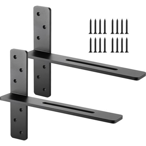 VEVOR Staffe per Mensole Galleggianti a Forma di T, 2 Pezzi, Staffe in Acciaio Massiccio per Mensole, 406,4 x 73,5 x 304,8 mm Capacita di Carico di 90 kg per Supporto da Banco con Viti