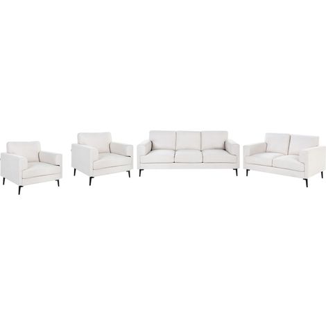 Ensemble de Salon 7 Places Minimaliste Moderne Canapés et Fauteuils en Tissu Pieds Métalliques Accoudoirs Droits Beige Clair Lousto (1/5)