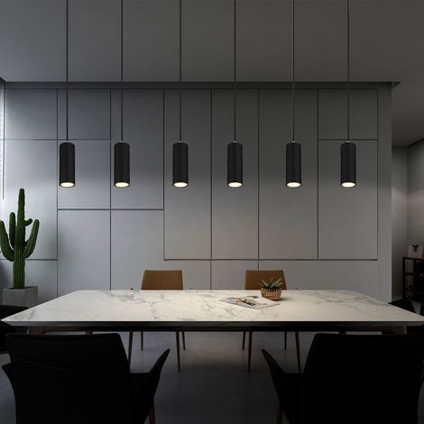 Pendelleuchte schwarz 6 flammig Hängelampe schwarz Metall Esszimmerlampe hängend, Höhenverstellbar, schwarz Metall, 6x GU10 Fassungen, LxBxH 115x6x120 cm (1/5)