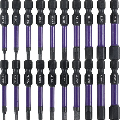 Lot de 20 embouts de tournevis à tête hexagonale Allen à choc en acier allié S2 magnétique (a ) (1/5)