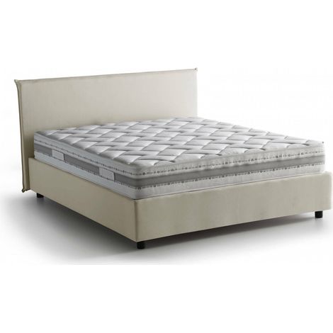 Talamo Italia Cama matrimonial Bernadette, Cama contenedor con revestimiento de tela, 100% Made in Italy, Apertura frontal, con colchón Cm 140x200 incluido, Beige, con embalaje reforzado