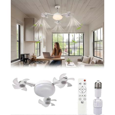 Douille ventilateur plafond 2 en 1 télécommande 3 pales, à visser culot E27, compatible ampoule (1/5)