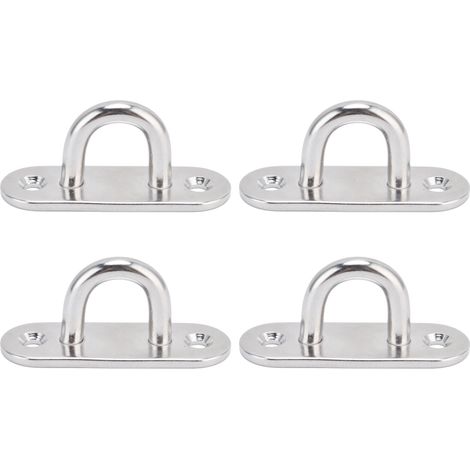 Lot de 4 œillets ovales en acier inoxydable pour fixation murale, pattes d'amarrage pour voile d'ombrage, plaques oblongues résistantes extérieur. (1/5)