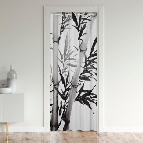 Encre Feuilles de Bambou Intimité Rideau de Porte 1 Panneau, Art Peinture Japonaise Rideau de Porte pour Armoire Chambre Cuisine Intimité Décor, H203xL106cm (1/3)