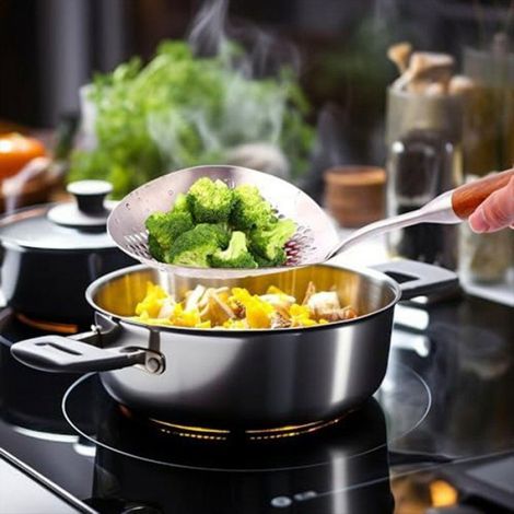 Écumoire - Cuillère à Friteuse en Acier Inoxydable 304 avec Manche en Bois - Pour Pâtes Nouilles Œufs Poisson - 1 Pièce (1/5)
