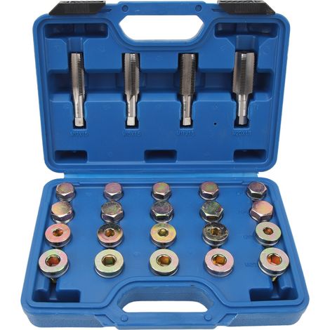 Ce kit de réparation de filetage de carter d'huile automobile de 64 pièces comprend des outils pour le carter d'huile, la transmission et le bouchon de vidange, dans les tailles M13, M15, M17 et M20. (1/5)
