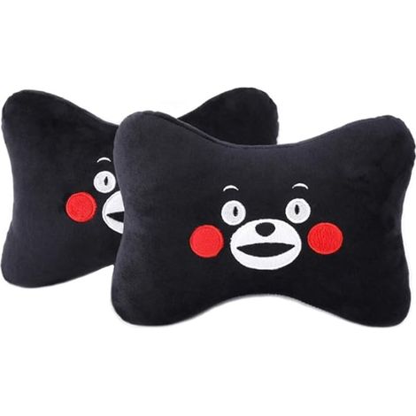 Lot de 2 coussins appuie-tête pour voiture, coussin cervical motif dessin animé, coussin de siège auto doux et confortable, coussin appuie-tête universel pour les voyages et la maison (noir) (1/5)