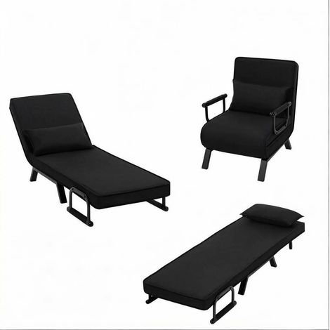 Poltrona letto pieghevole 3 in 1 nera con schienale regolabile, lino, metallo e schiuma, MODENUIT (1/5)
