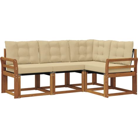 Outdoor Sofa Set with Cushion 4 pcs Natural and Beige vidaXL