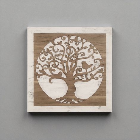 Quadro in legno 60x60 cm Albero figura intagliata su base tessuto (1/4)