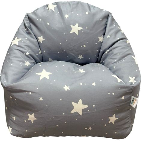 Poltrona Pouf GINGER HOME Little Stars per Bambini, 100% Cotone, Grigia con Stelle, 55×44×55 cm (1/5)