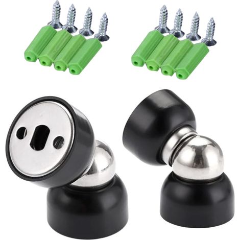 Juego de 2 topes de puerta, acero inoxidable, imán potente, tornillos incluidos, dormitorio, baño, cocina, oficina. (1/5)