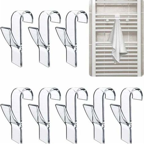 8 Pièces Crochet Seche Serviette Salle de Bain Crochet Sèche Serviette Crochet Radiateur Seche Serviette Crochet Radiateur Seche Serviette pour Tous les Radiateurs Standards (Transparent) (1/4)