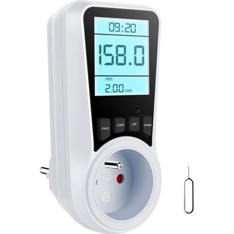 Stromzähler, Messbuchse, Stromverbrauchsüberwachung mit 7 Modi, hintergrundbeleuchtetes LCD-Display, Energiesparsteckdose, Überlastschutz (1/5)