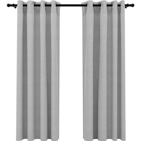 Rideaux occultants en lin, à œillets, ensemble de deux pièces, gris, 140 x 175 cm (1/5)