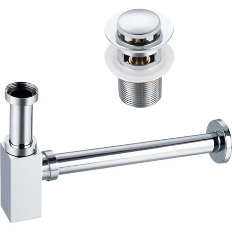 BALNEO - ensemble bonde de lavabo Klik Klak B avec trop-plein chromée + siphon carré chromé en laiton - kit pour lavabo (1/5)