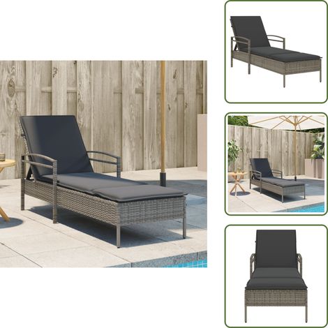 Sonnenliege mit Auflage Grau 63x200x81 cm Poly Rattan - Sonnenliege - Gartenliege - Relax Liege - Poolside Lounge Chair - Outdoor Furniture