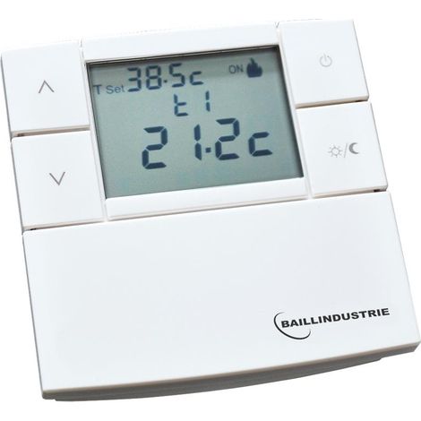 Thermostat digital filaire 3V – Alimentation 2x1,5V AAA – Commande été/hiver – Montage en saillie – Fonctionnement on/off – Baillindustrie