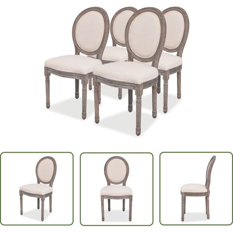 The Living Store Chaises à manger lot de 4 crème tissu - Chaise De Salle À Manger - Chaises De Cuisine - Chaises Confortables - Chaises En Lin - Meubles De Salle À Manger (1/5)