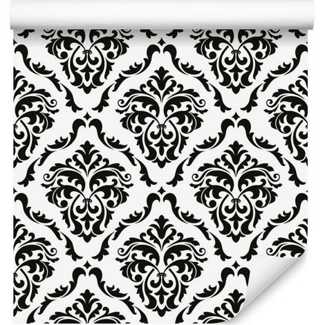 Papel pintado clásico con motivos en blanco y negro para salón y dormitorio, 50x1000 cm. (1/5)