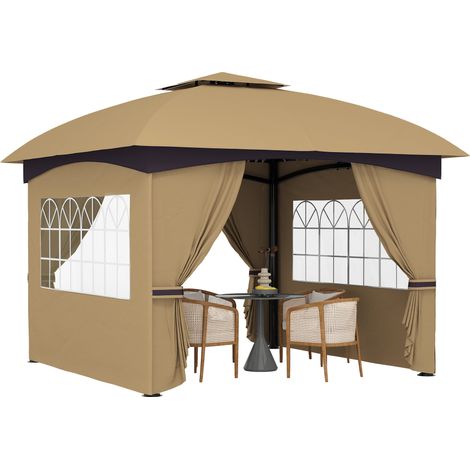 Toit de Remplacement Double Niveau 3,4x3,4m Beige pour Gazebo - Protection UV