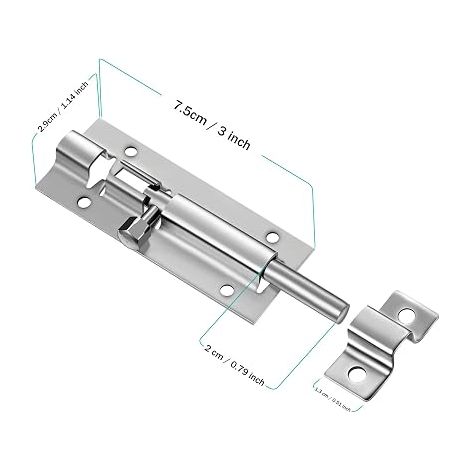 Verrou de sécurité pour porte coulissante, 7,6 cm (3 pouces), acier inoxydable, pour usage de jardin.-AquaForge (1/5)