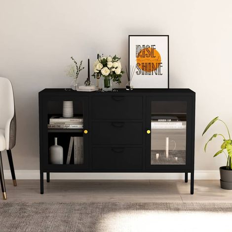 vidaXL Buffet Noir 105x35x70 cm Acier et verre trempé (1/5)