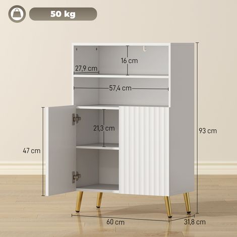Meuble de salle de bain, commode pour salon, portes à fermeture amortie, 2 étagères ouvertes, MDF, blanc (1/5)