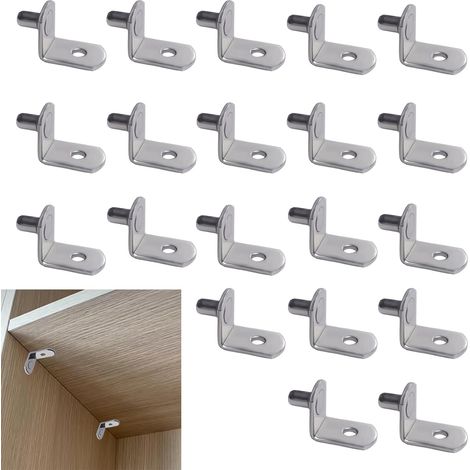 20 Stück 5-mm-Regalstifte, L-förmige Metall-Regalwinkel, Regalträger und -stifte, vernickelte Eisen-Regalstifte für Möbel, Schränke, Kleiderschränke und Bücherregale (1/5)