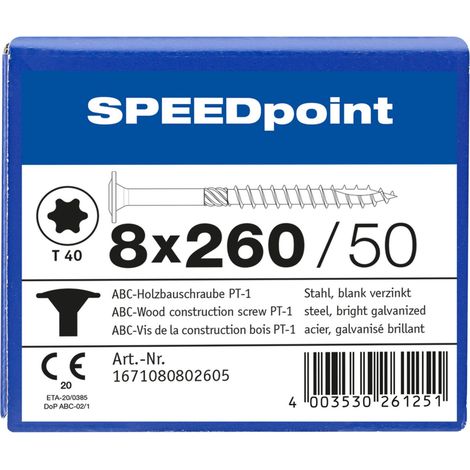 Spax 8x260 Speedpoint Holzbauschraube Tellerkopf TX Verzinkt Teilgew. (1/4)