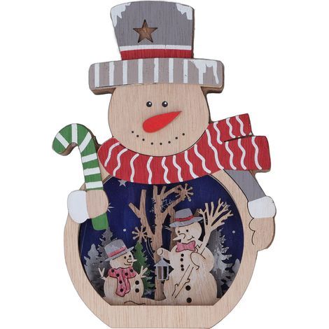 Ornements de Noël de Bureau, Ornements de Noël Lumineux LED Cadeaux de Décoration de Fête Sûrs et Lumineux, Lumières Chaudes en Bois pour Fenêtres (Bonhomme de Neige) (1/5)